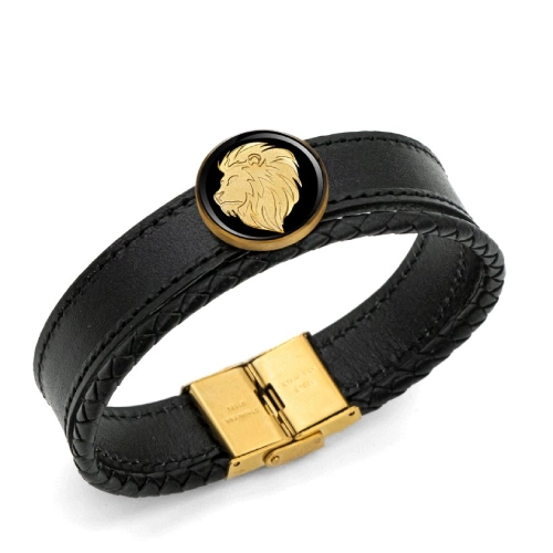 دستبند چرم مردانه روکش طلا ماه تولد