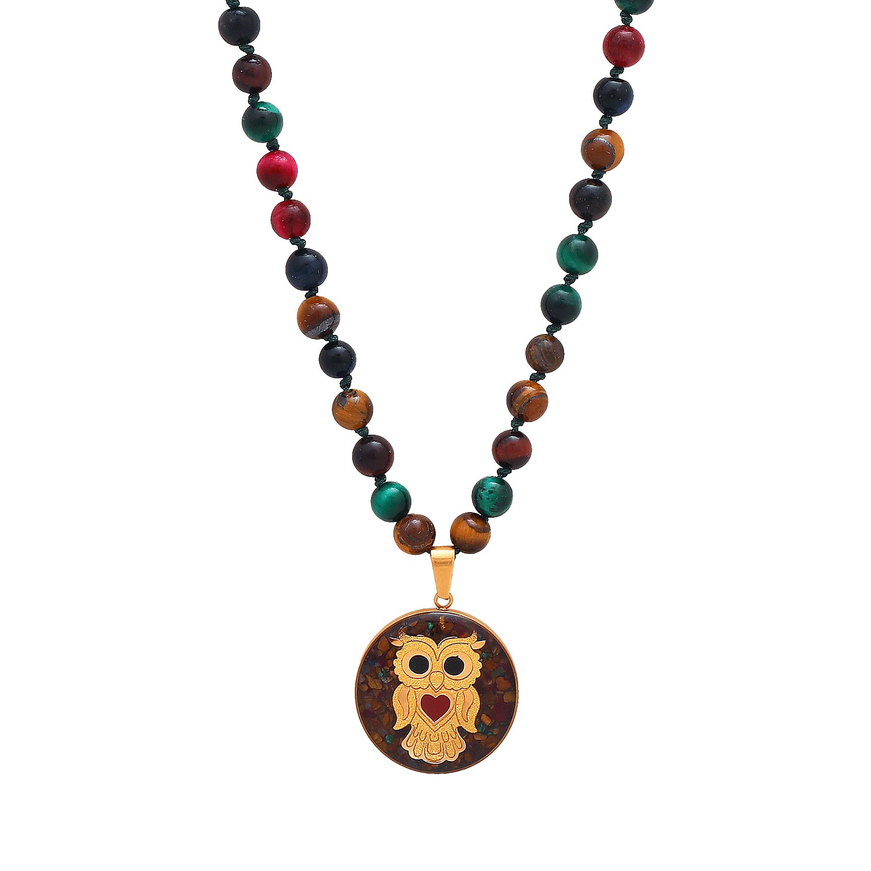 گردنبند بزرگ گرد تایگر رنگی جغد