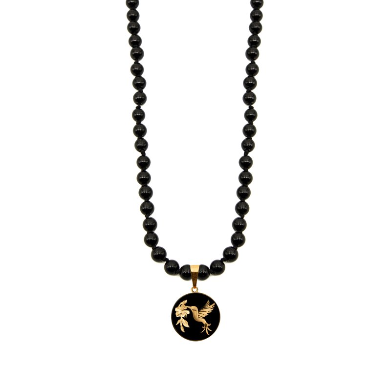 گردنبند بزرگ گرد اونیکس زرین پر