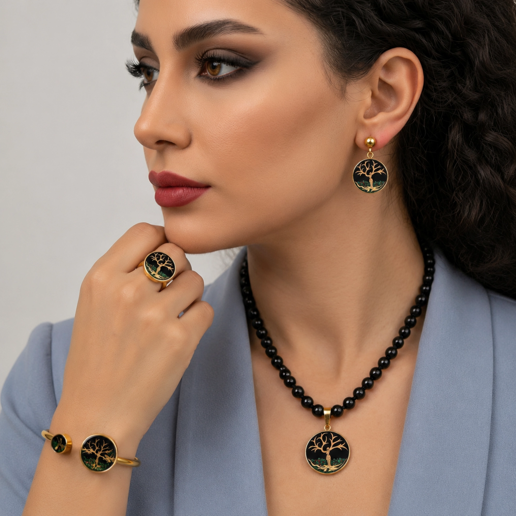 دستبند سنگ گرد اونیکس درخت زندگی