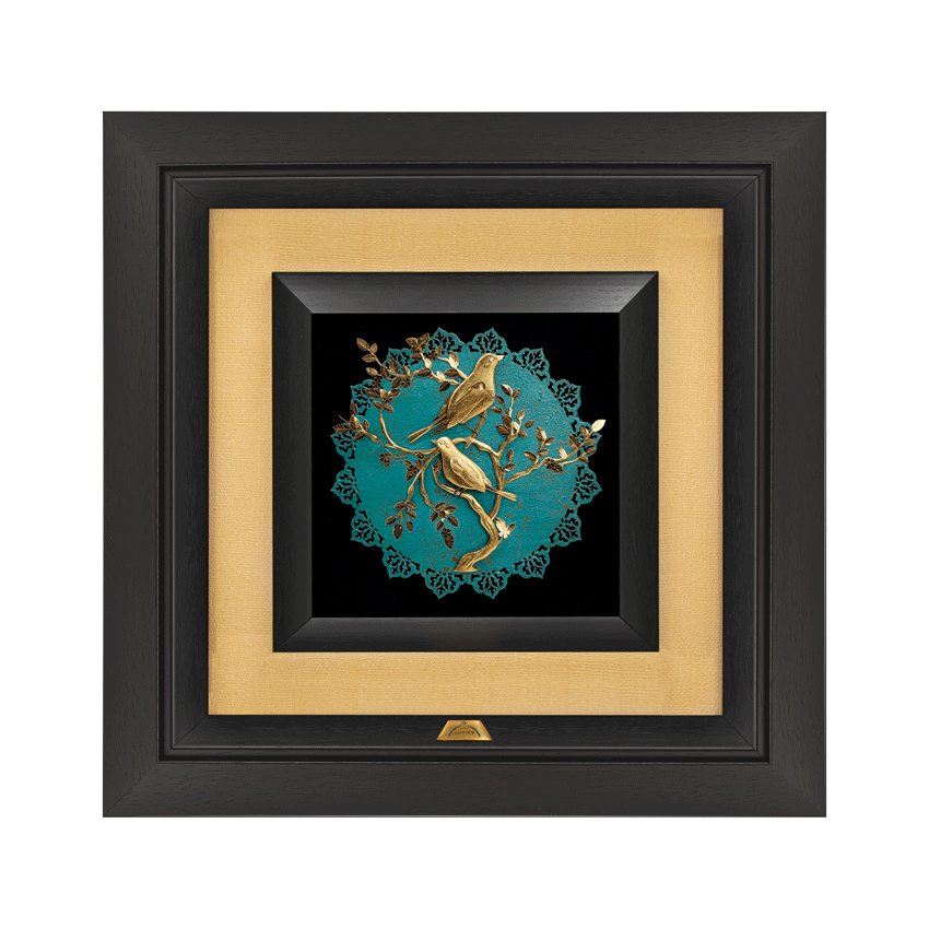 تابلو دو بلبل پشت فیروزه مشکی (36*36)