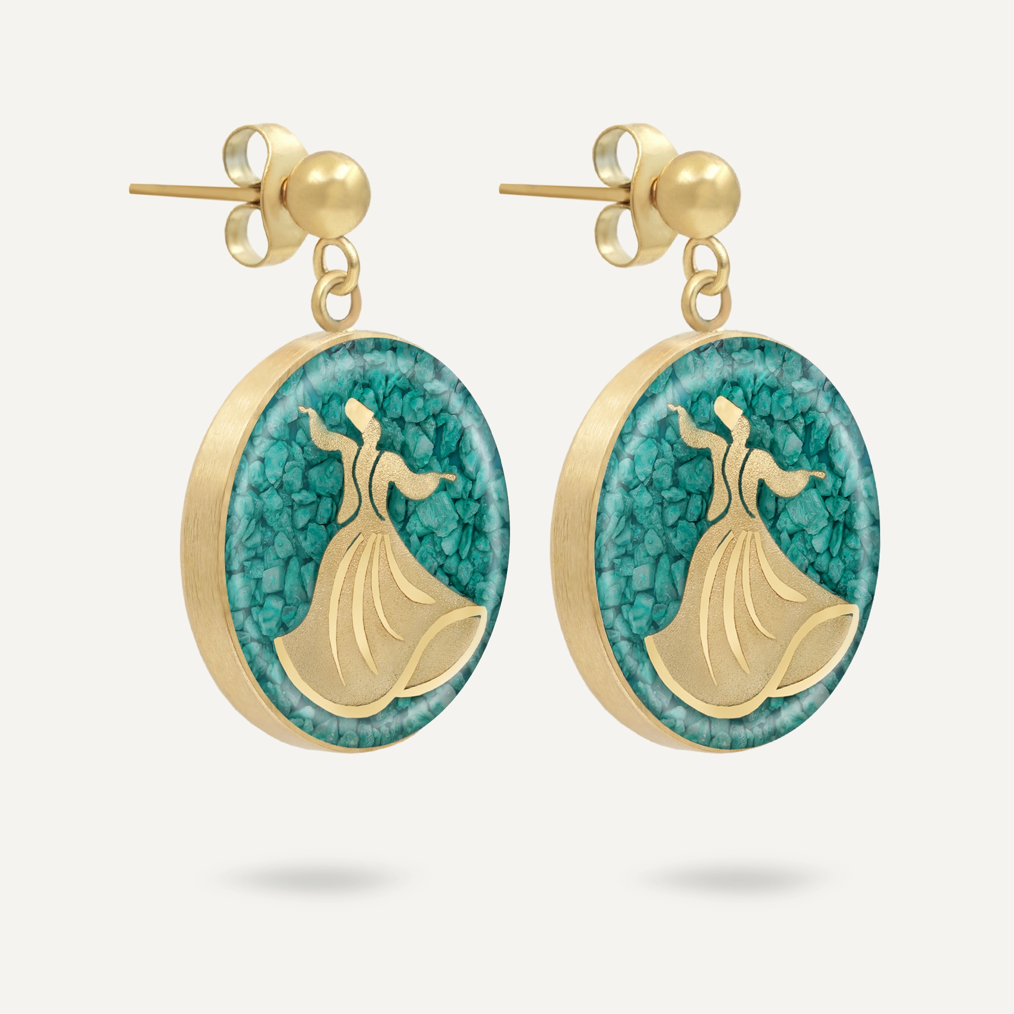 گوشواره گرد فیروزه رقص سماع (طرح 2)