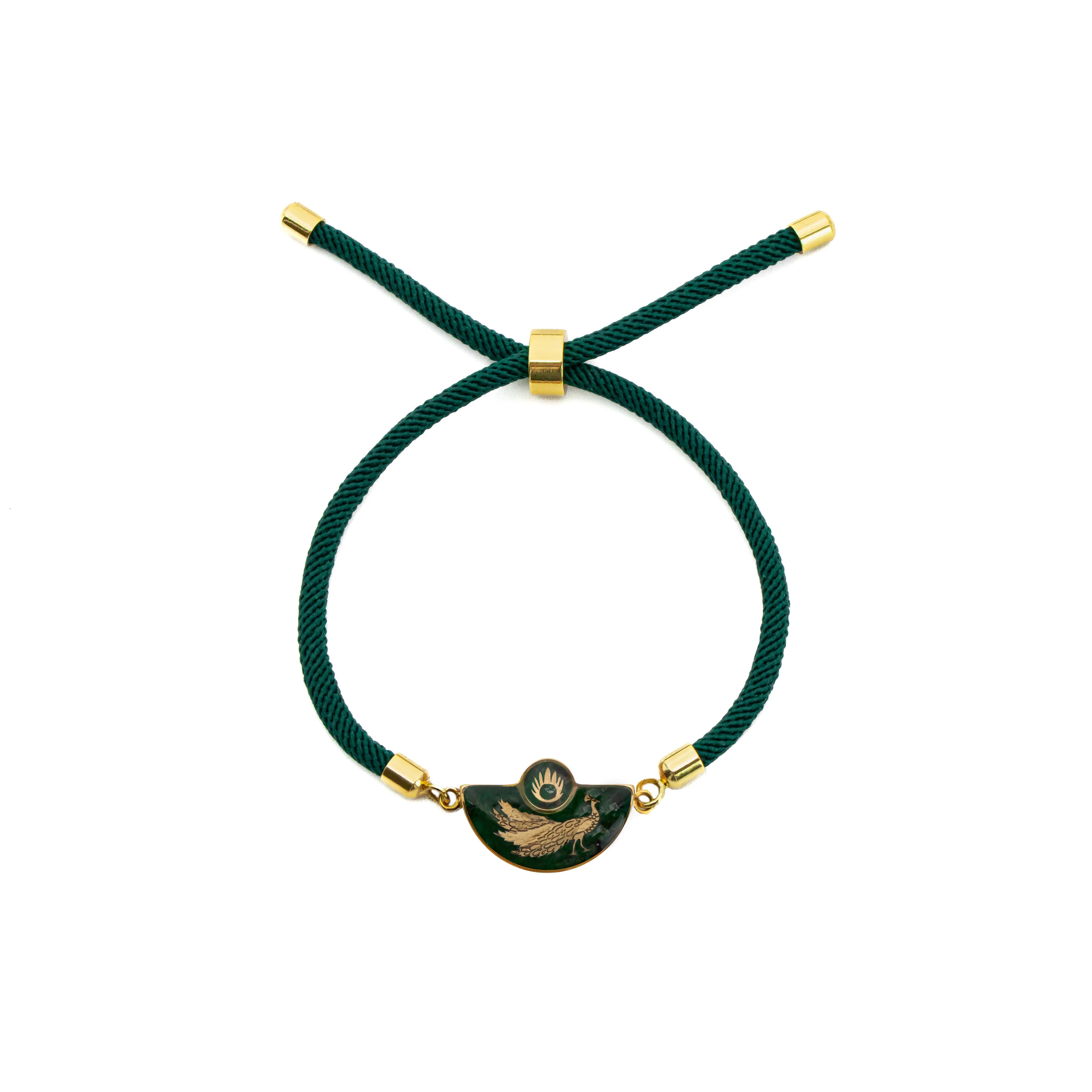 دستبند مارشال نیم دایره عقیق سبز طاووس (طرح 2)