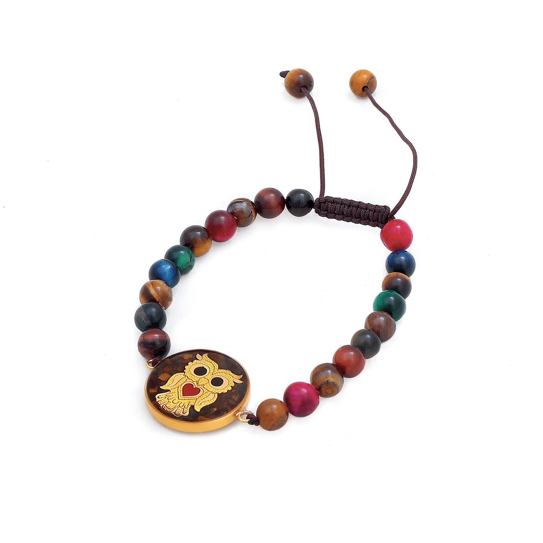 دستبند سنگ گرد تایگر رنگی جغد