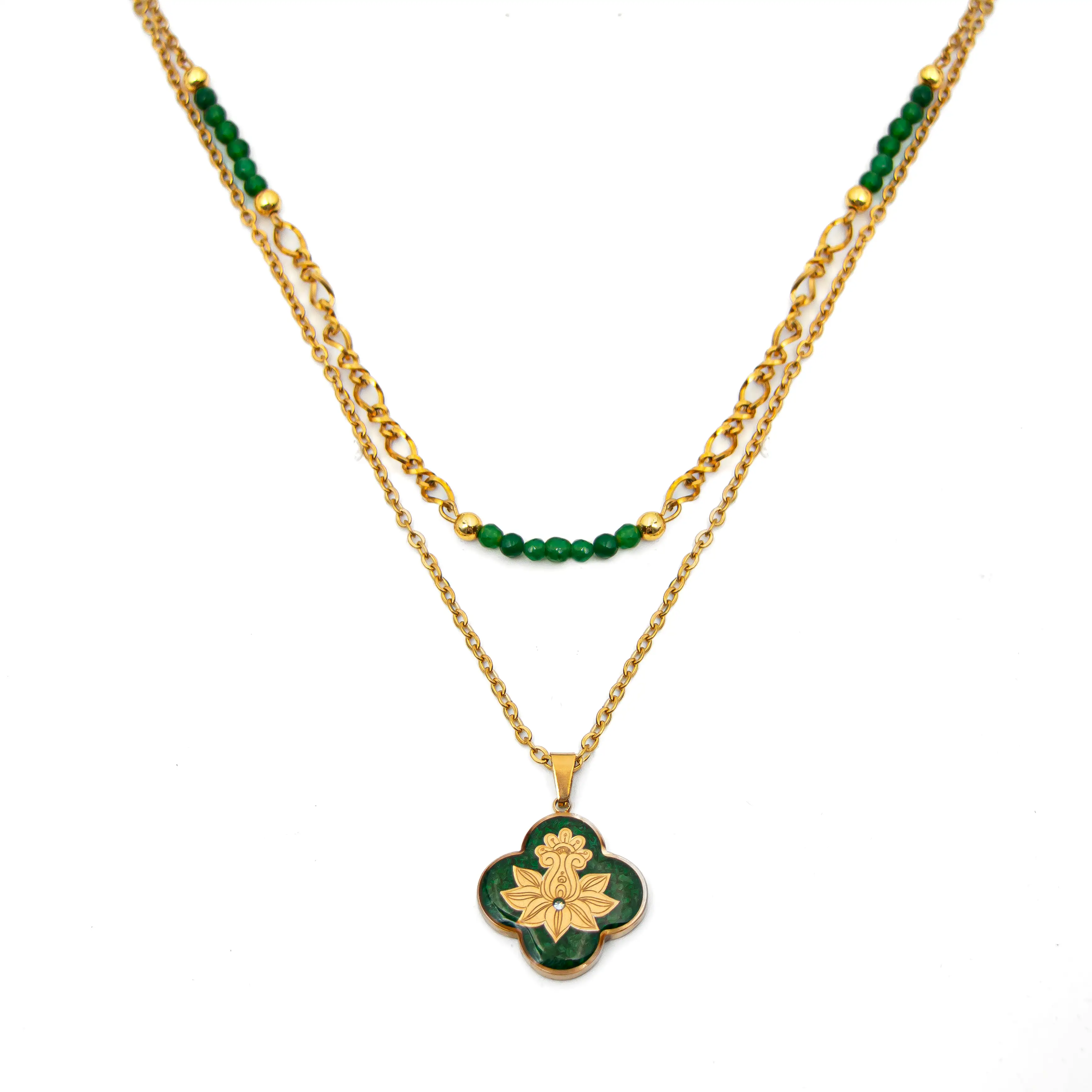 گردنبند ونکلیف عقیق سبز لوتوس