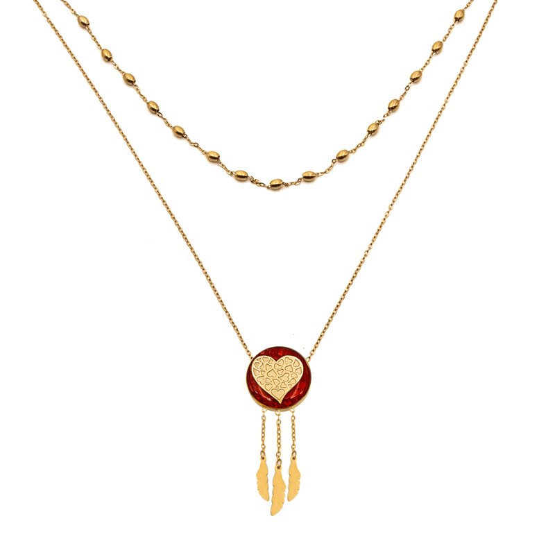 گردنبند جیپسی مرجان سی قلب