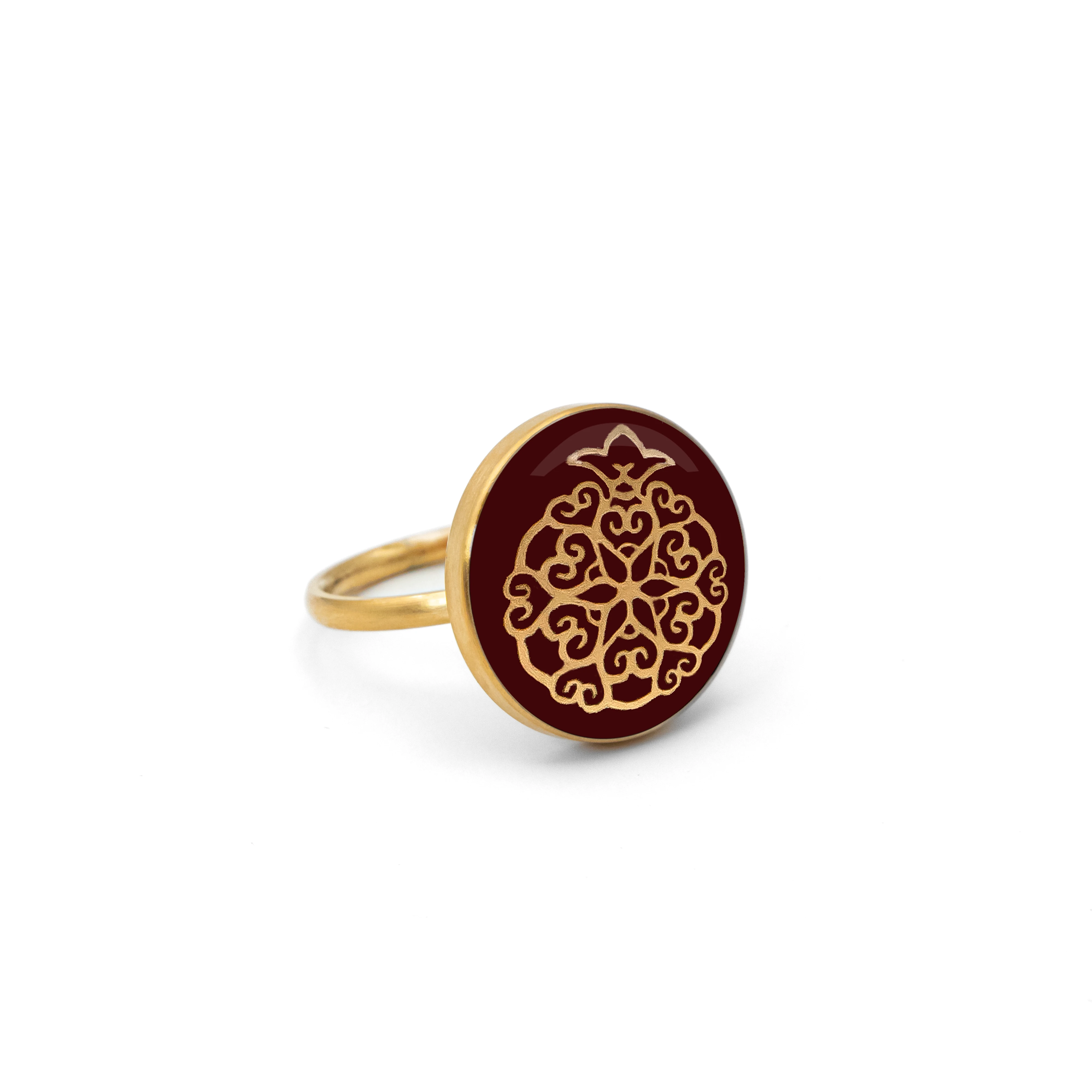 انگشتر گرد جید سرخ اسلیمی انار