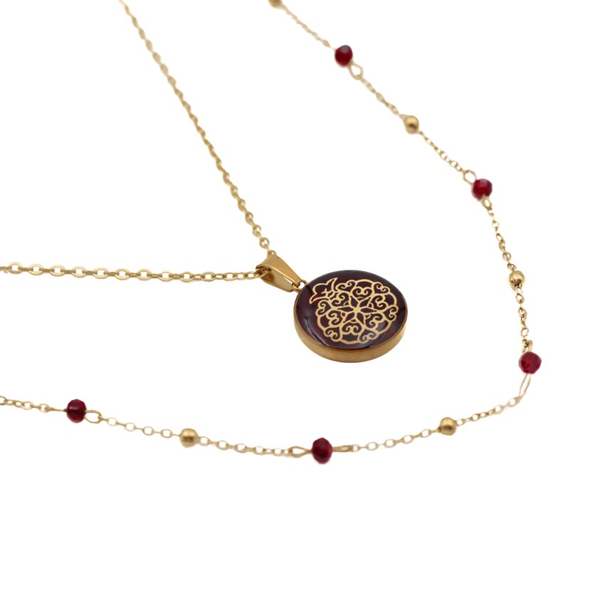 گردنبند جید سرخ اسلیمی انار