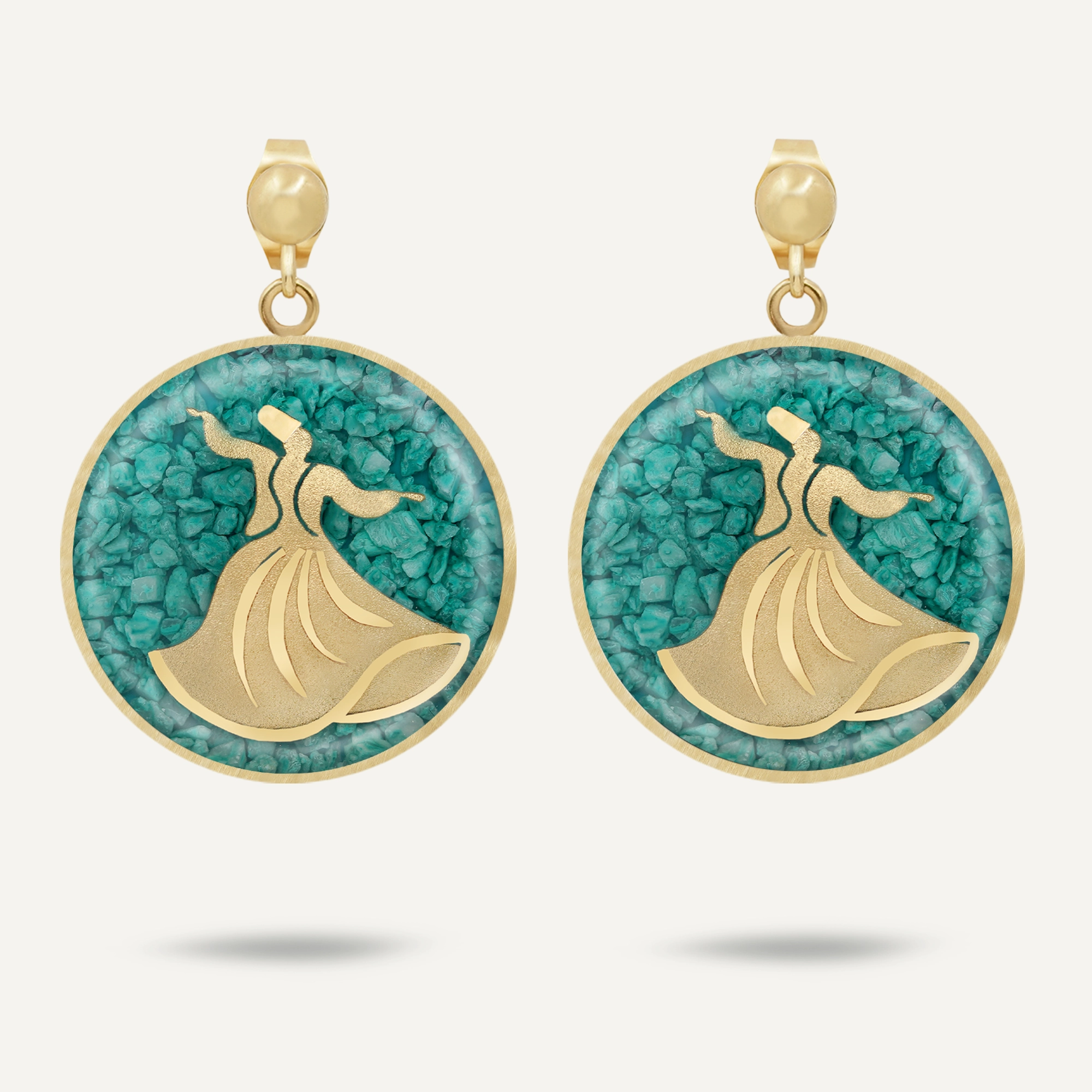 گوشواره گرد فیروزه رقص سماع (طرح 2)