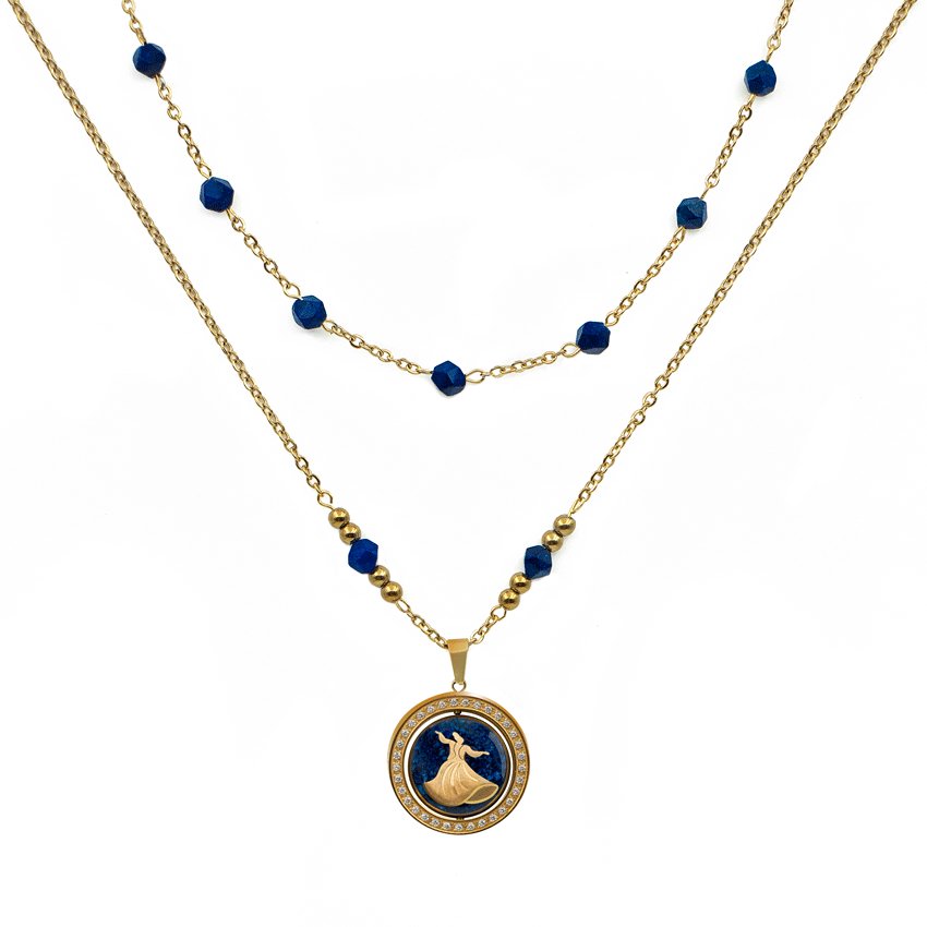 گردنبند لاجورد نگین دار دو رو رقص سماع/اسلیمی