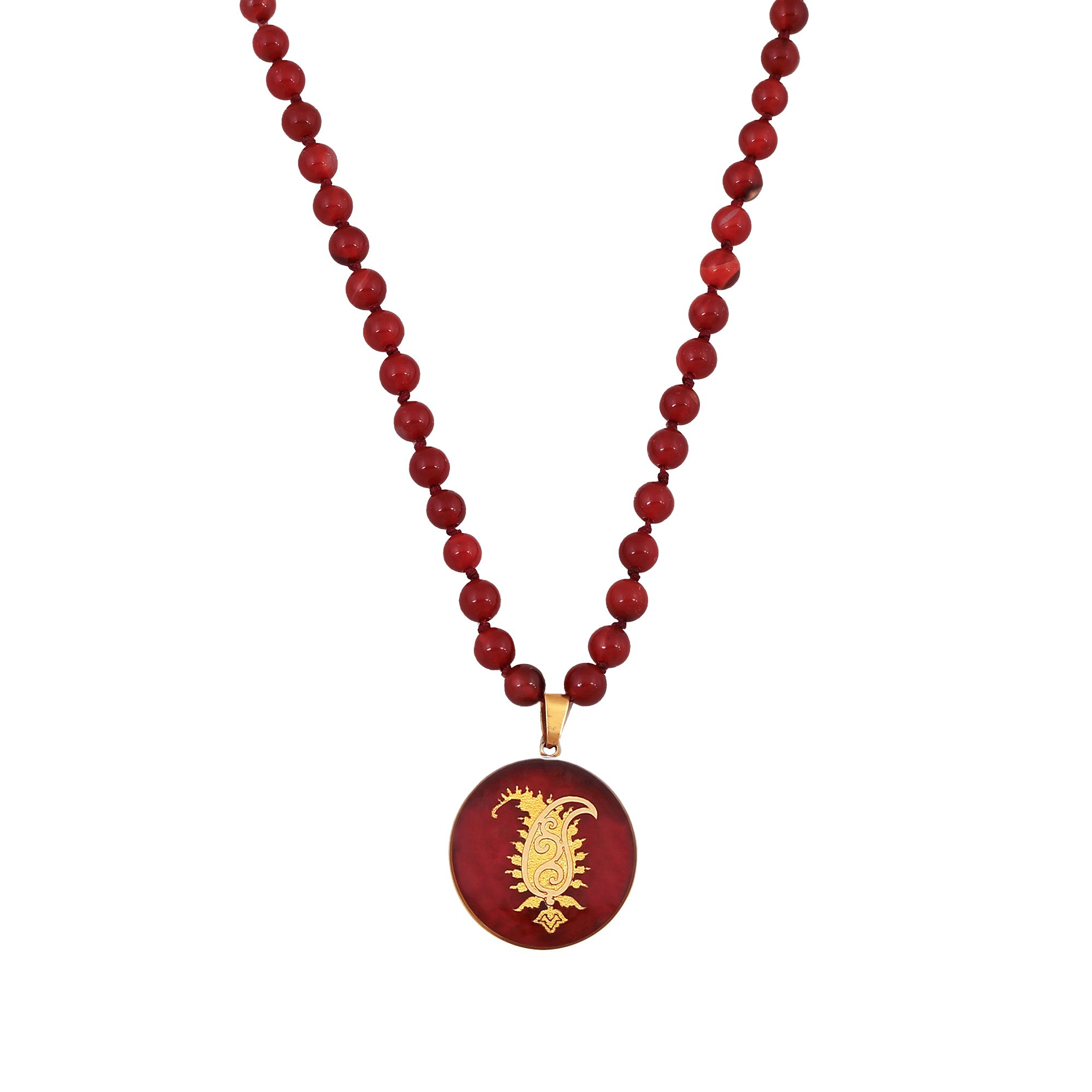 گردنبند بزرگ گرد عقیق بته جقه