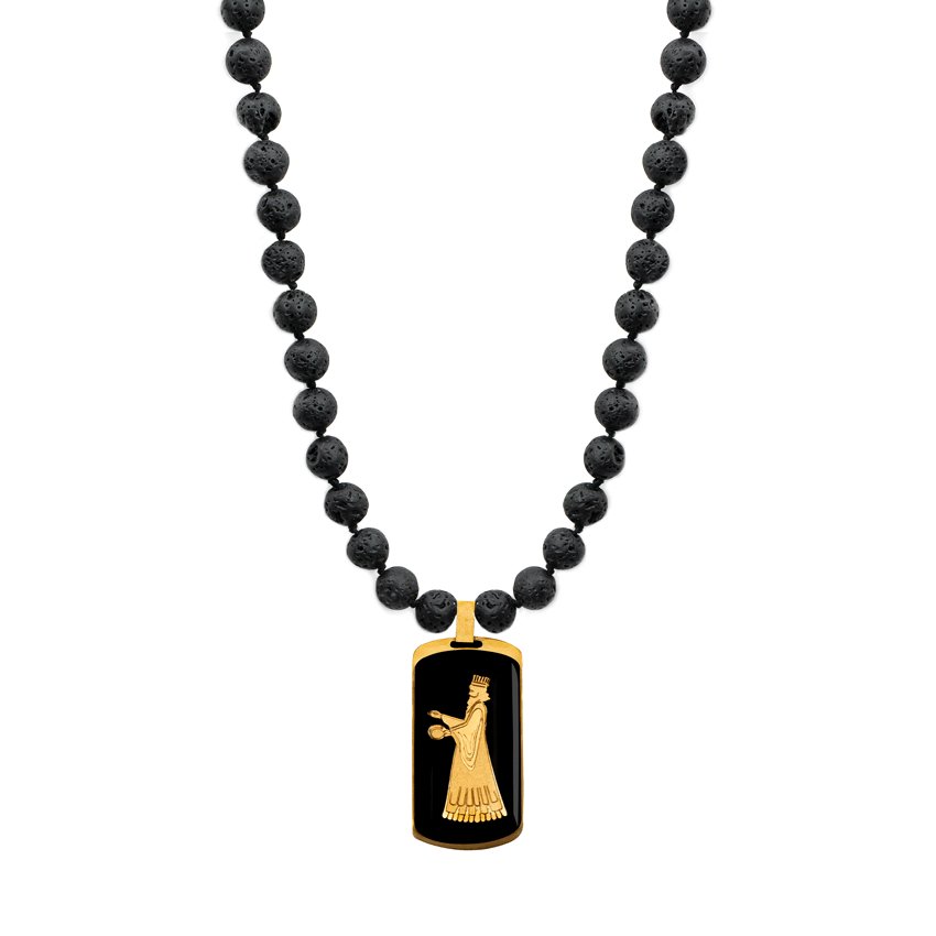 گردنبند سنگ لاوا مستطیل اونیکس فروهر