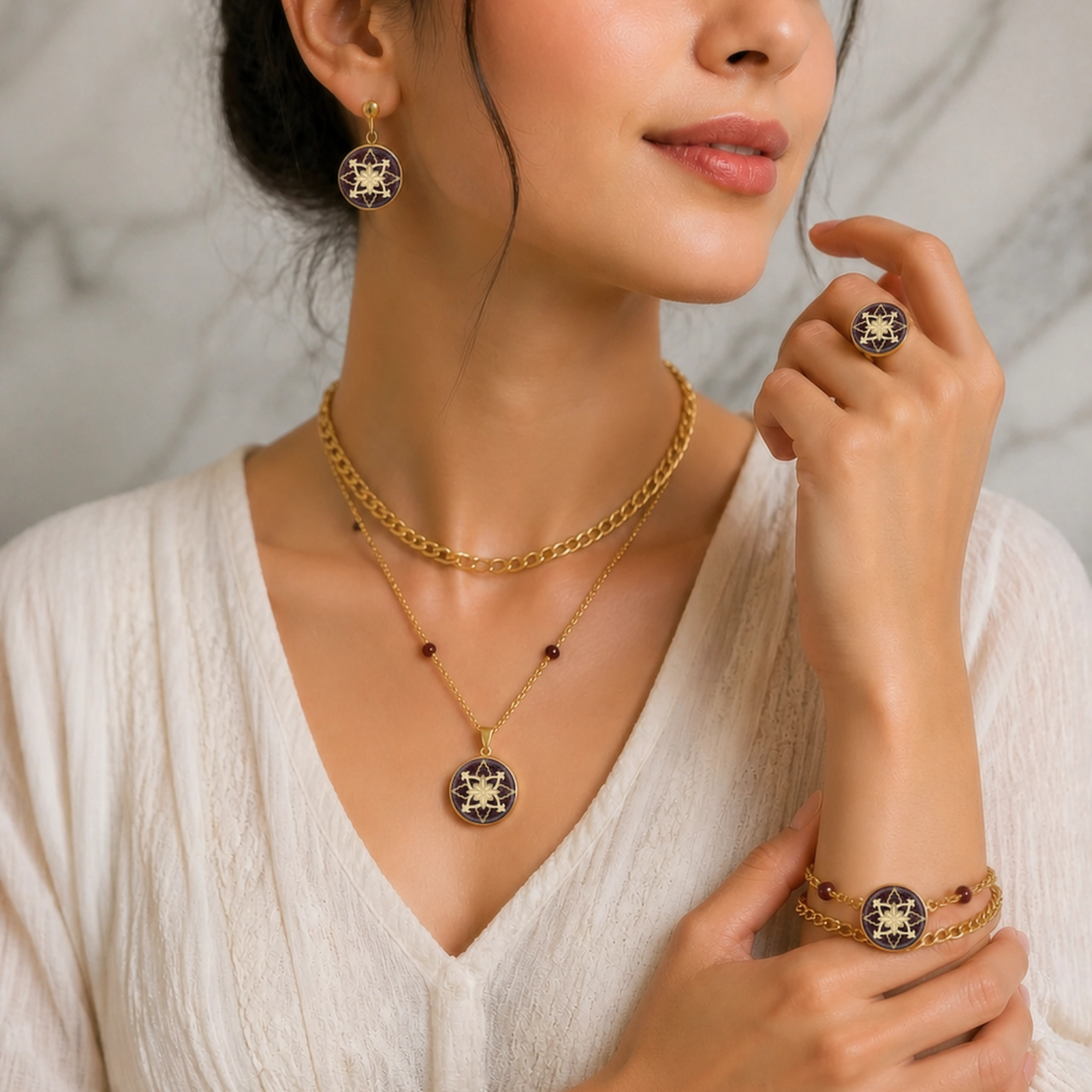 دستبند گرد گارنت تیدا