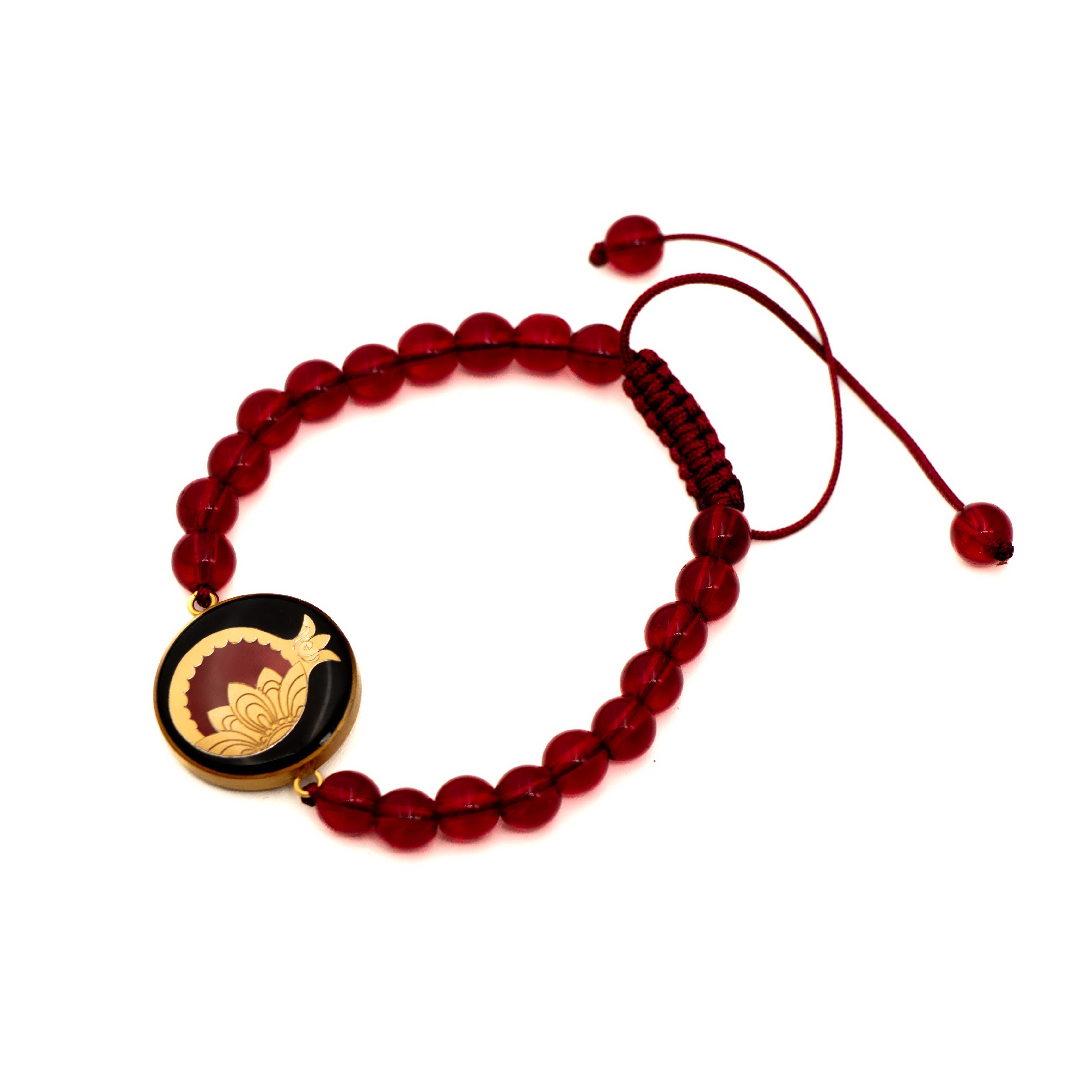 دستبند سنگ گرد جید سرخ انار