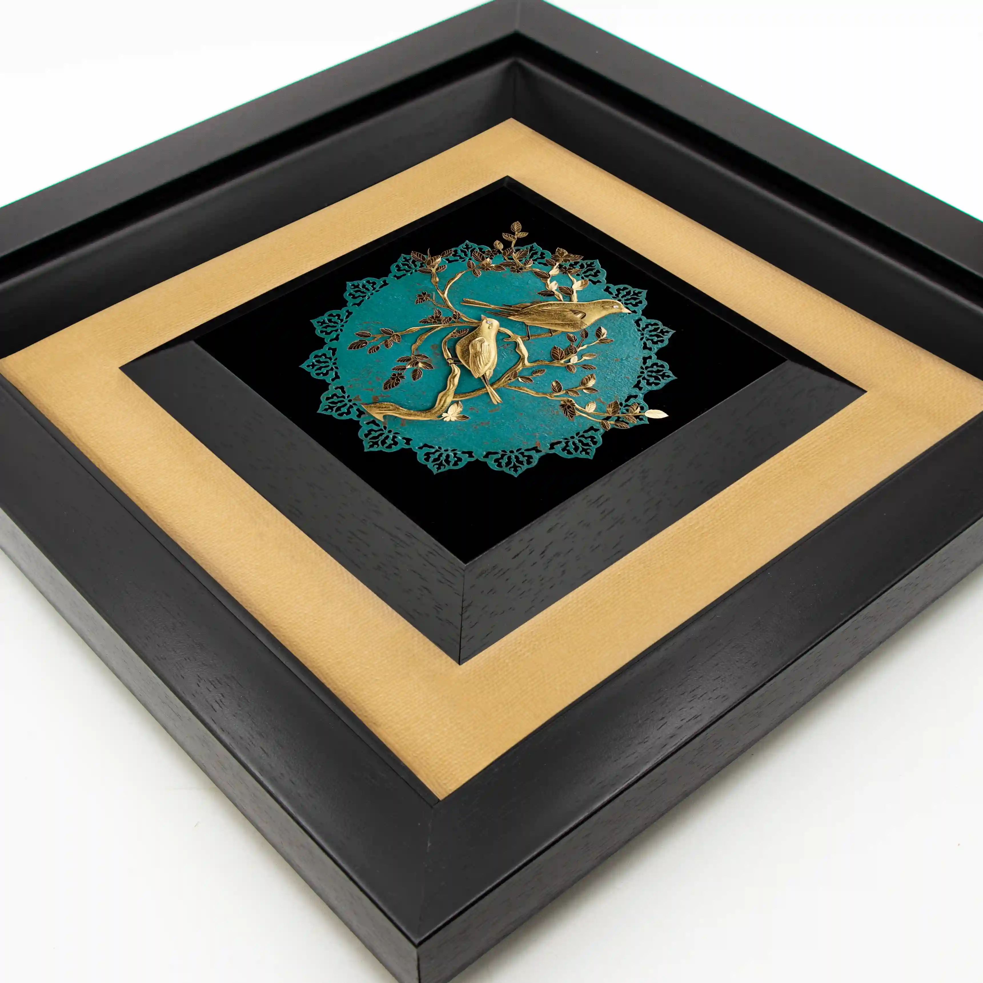 تابلو دو بلبل پشت فیروزه مشکی (36*36)