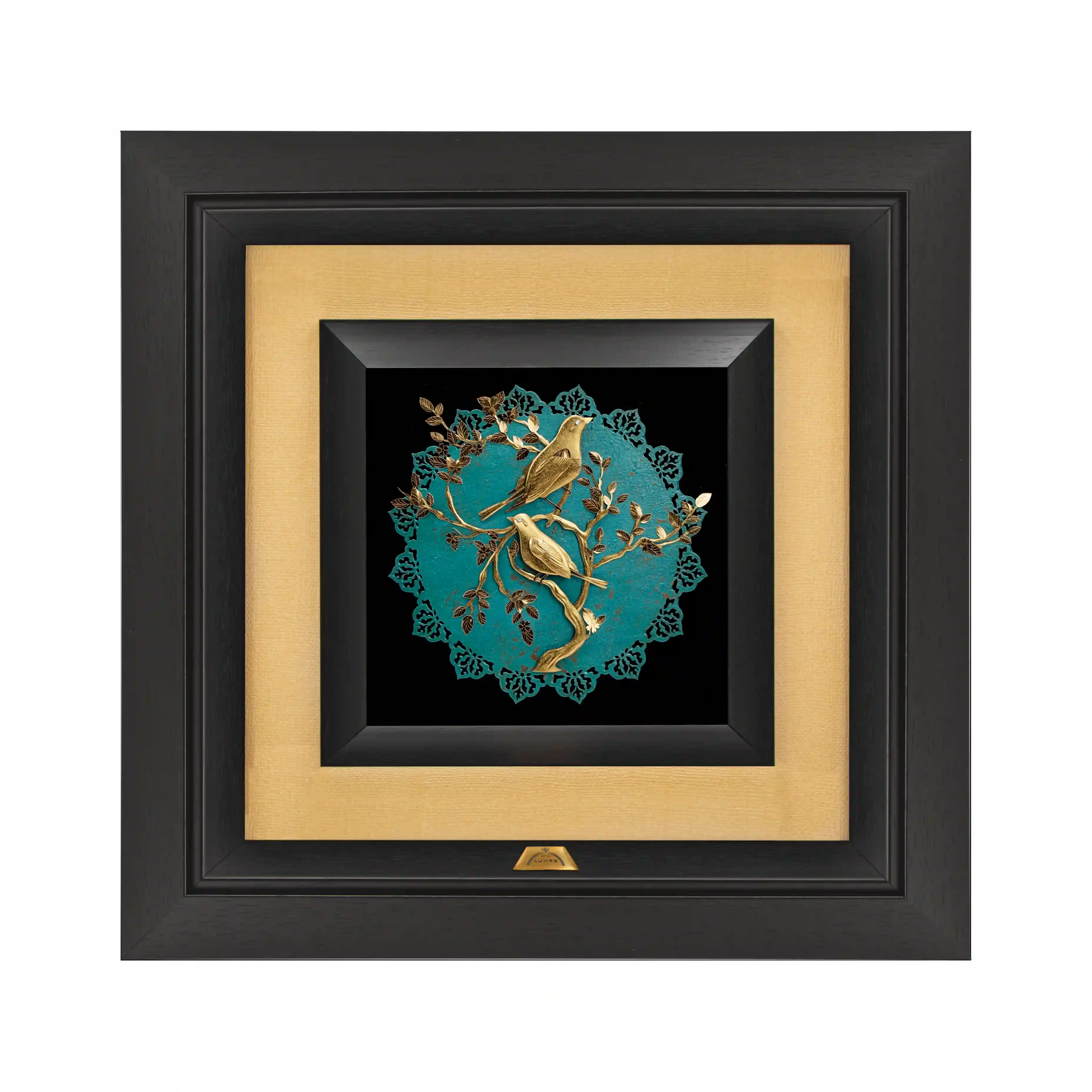 تابلو دو بلبل پشت فیروزه مشکی (36*36)