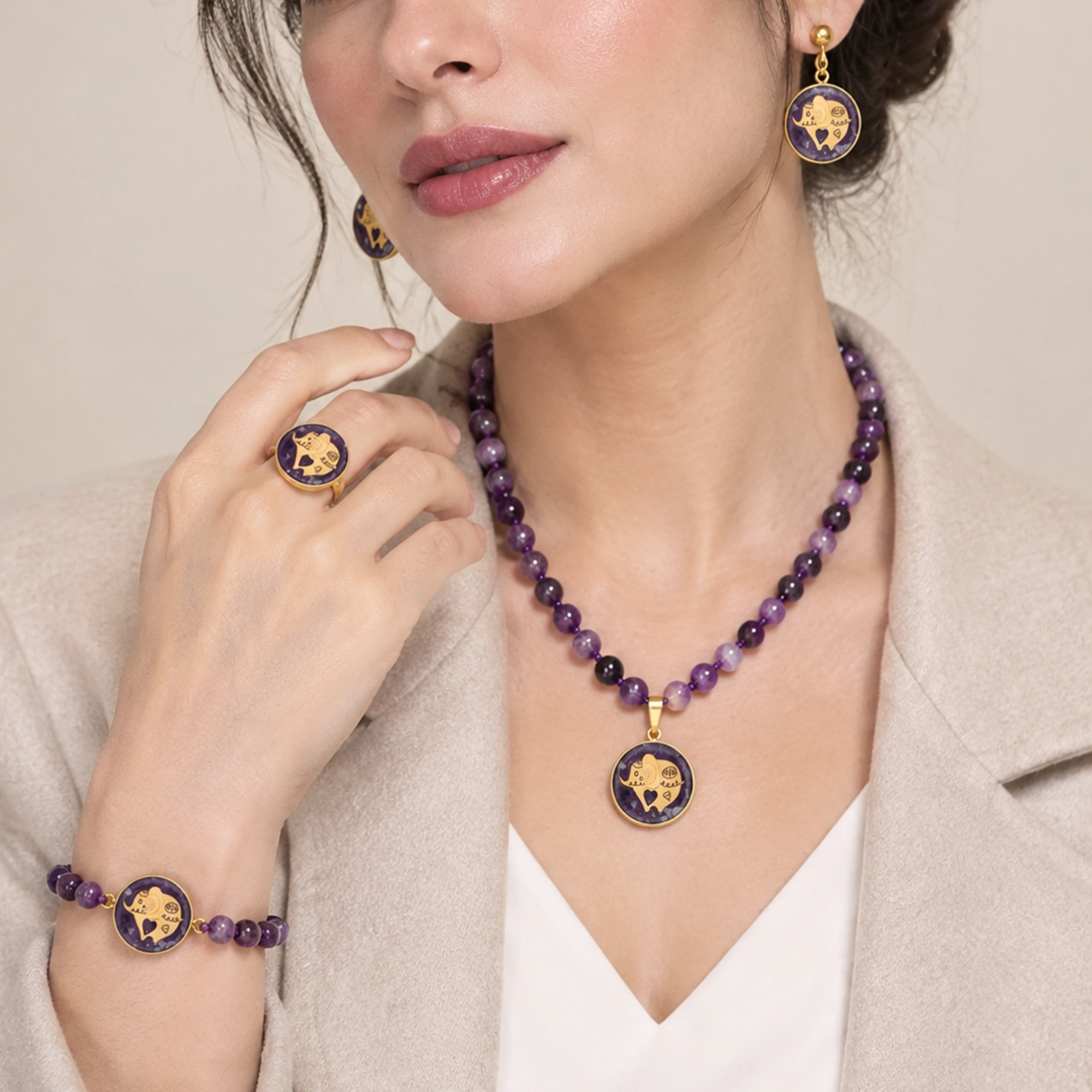 سرویس زنانه عقیق بنفش فیل