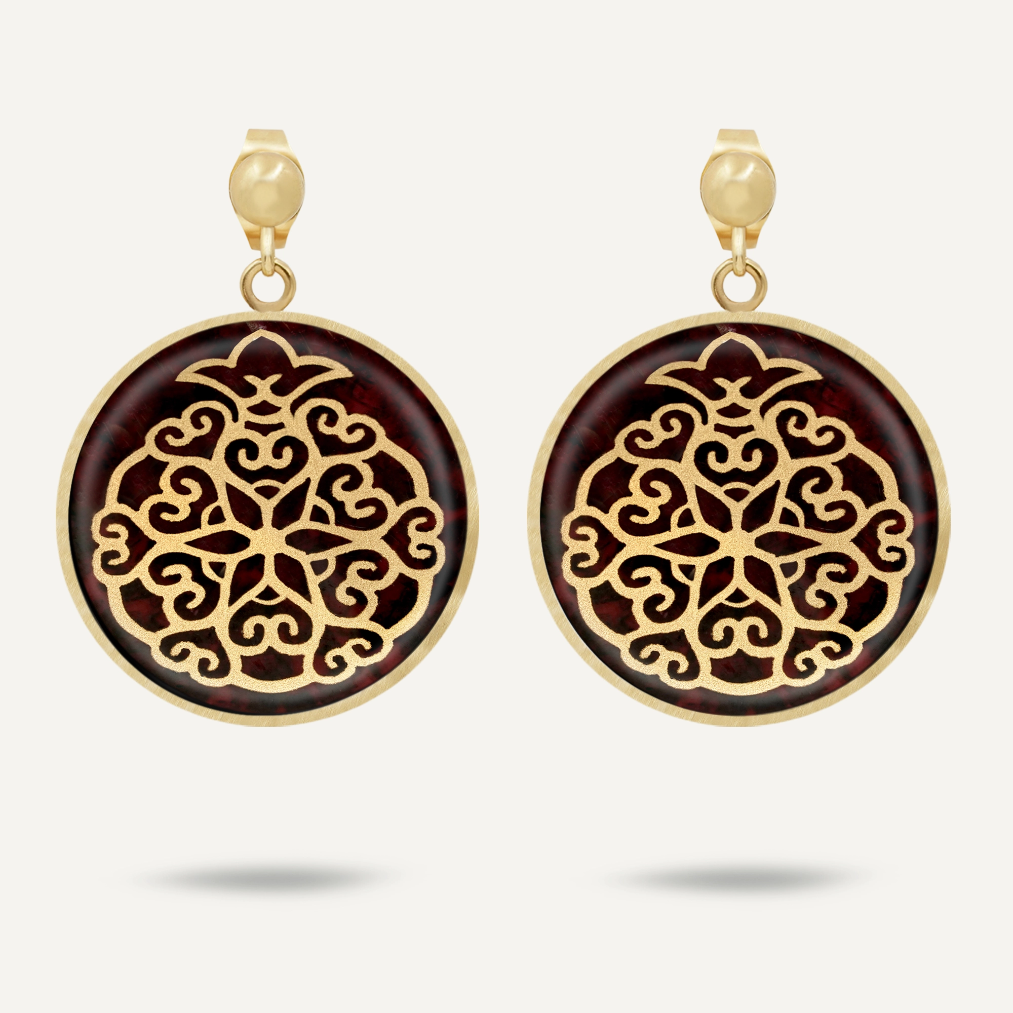 گوشواره گرد جید سرخ اسلیمی انار