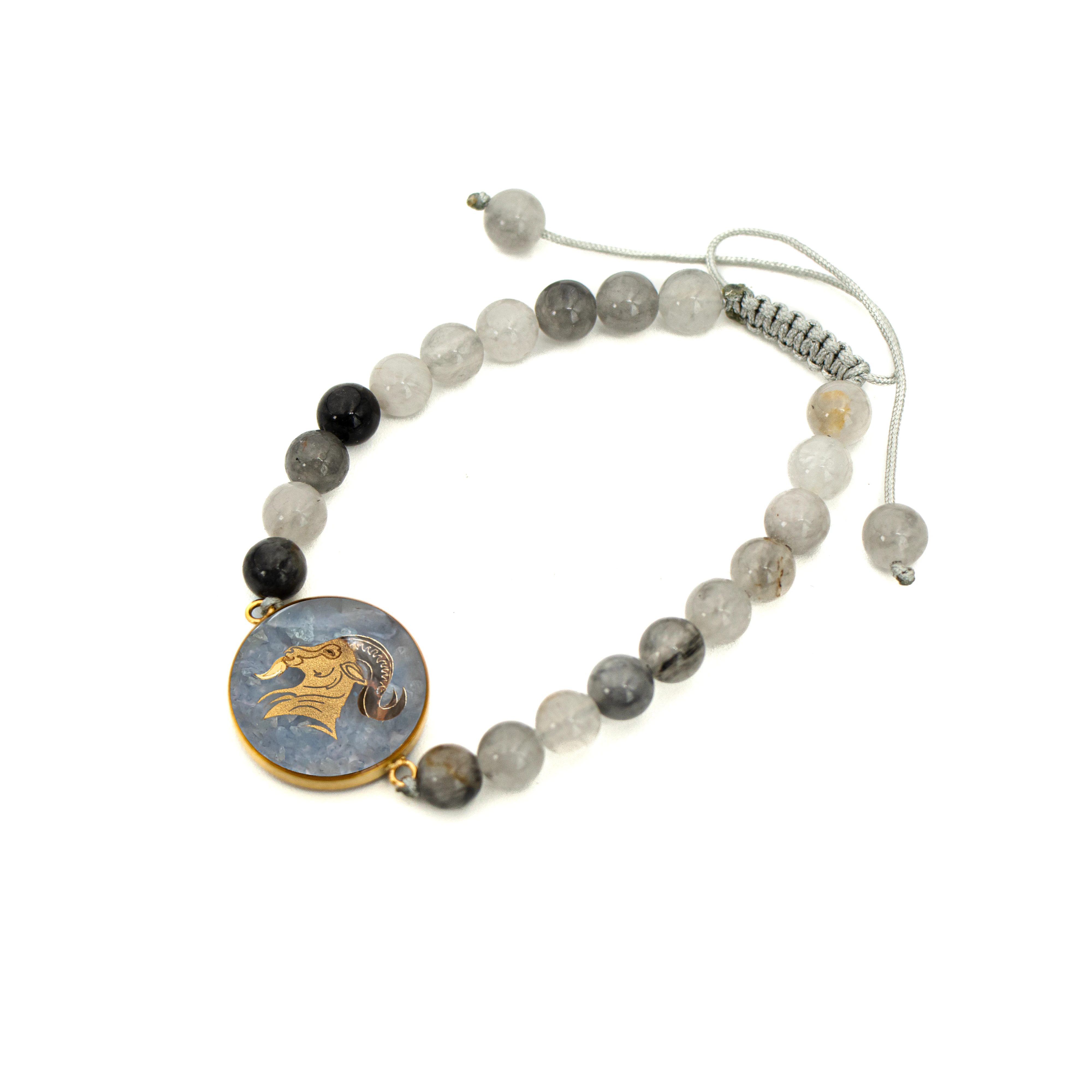 دستبند گرد عقیق خاکستری دی طرح2