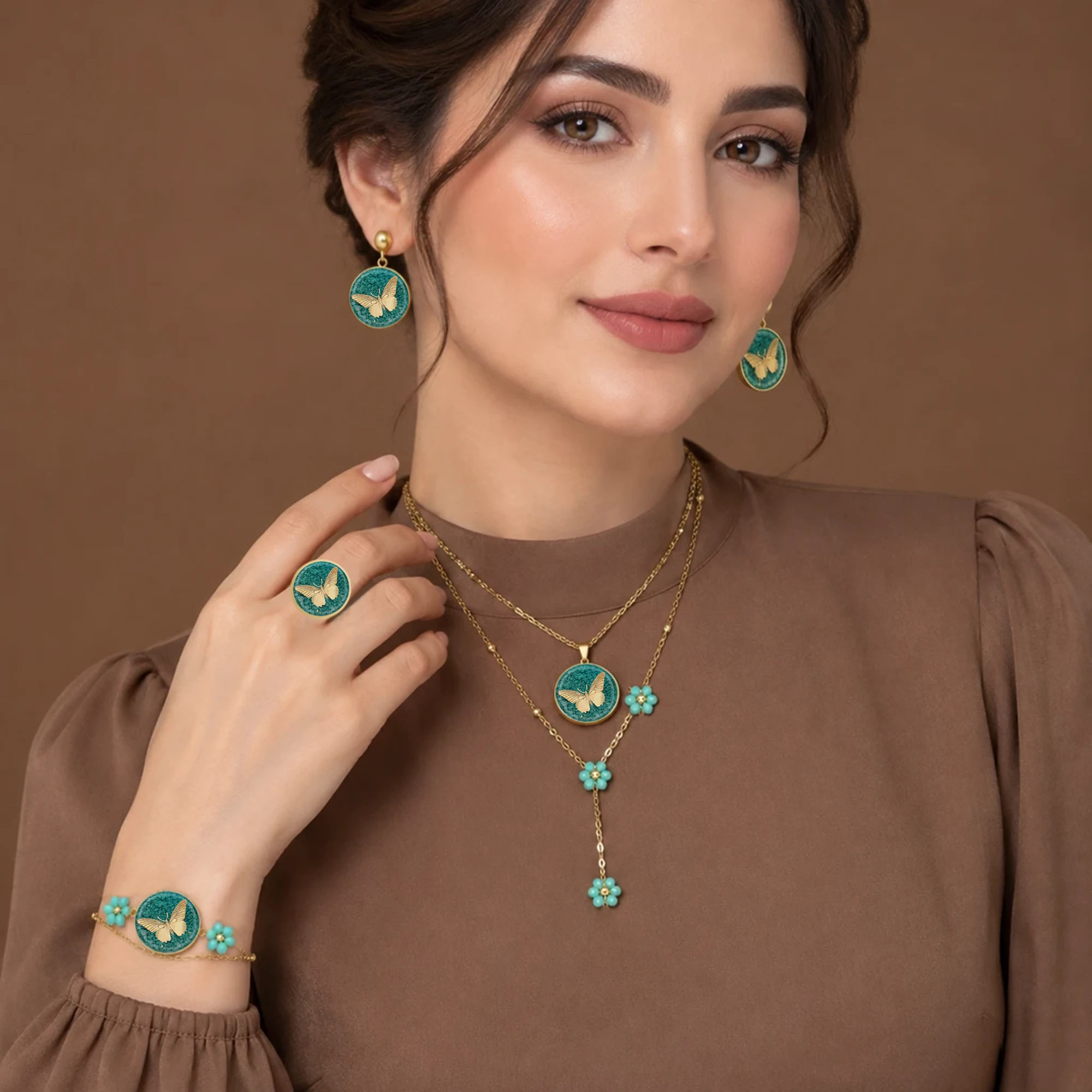 گوشواره زنانه گرد فیروزه نلا