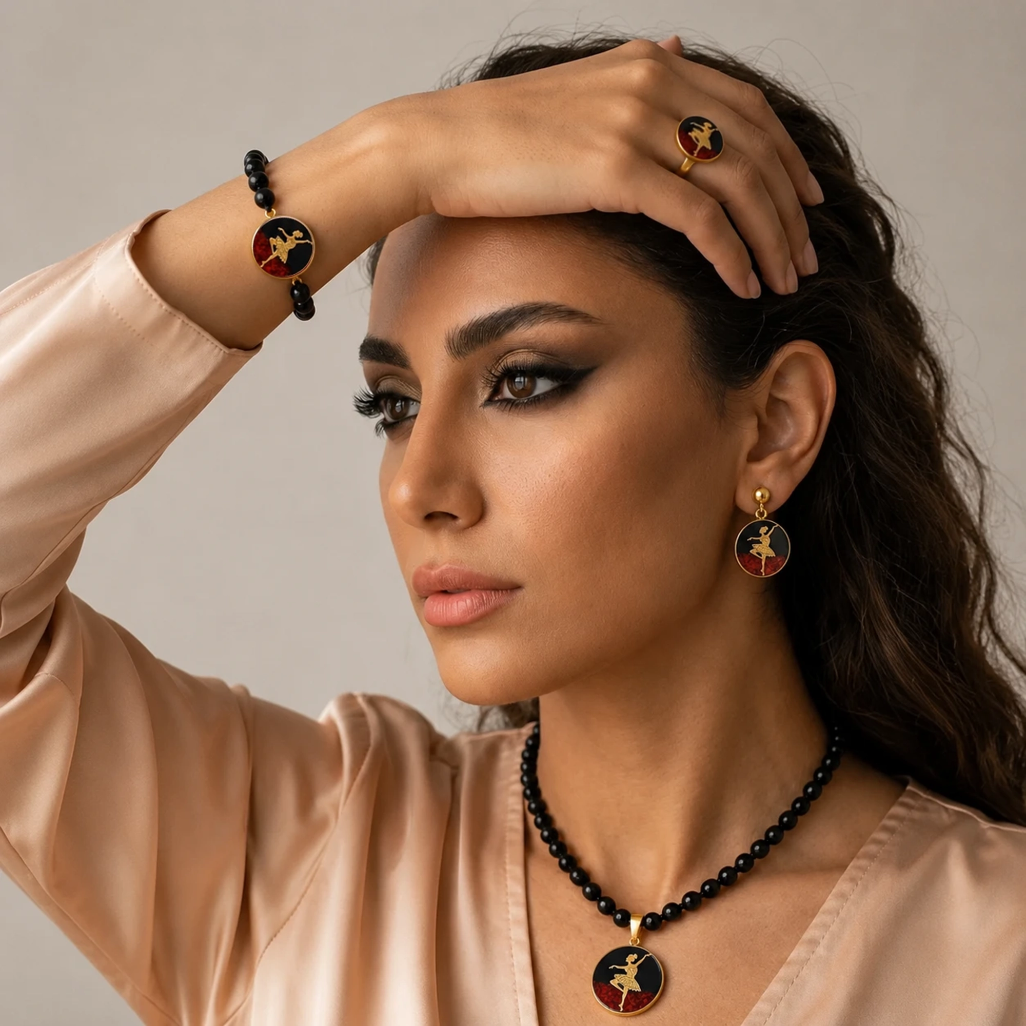 دستبند سنگ گرد اونیکس بالرین